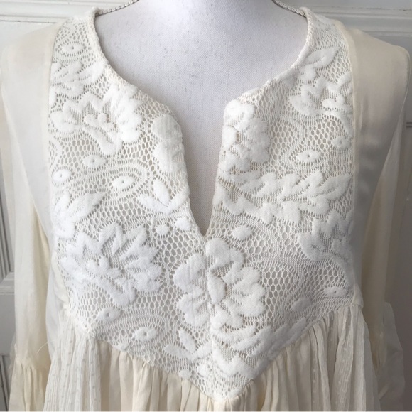 Anthropologie Ella Moss Boho Ivory Blouse Top Lace Front Rayon - Picture 3 of 8